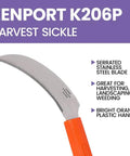 Stainless Steel Sickle For Quick Harvests With Four Point Three Inch Hook Blade And Light Serrations, Plastic Handle