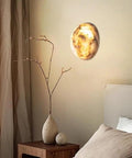 ROPcvax Wall Sconce Lamp Light Fixture Lighting Modern Nordic on wall, 5.9" diameter, featuring alabaster material and serene glow.