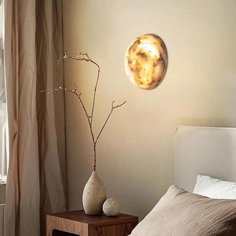 ROPcvax Wall Sconce Lamp Light Fixture Lighting Modern Nordic on wall, 5.9" diameter, featuring alabaster material and serene glow.