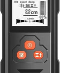 Ultimate Durable Digital Stud Finder And Wall Scanner With Bright Lcd Display showing measurement interface and buttons for scanning.