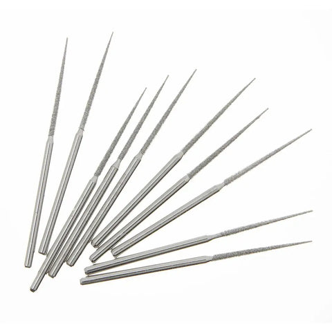 Diamond Coated Tapered Bead Reamer Set Of Ten For Jewelry Making And Crafts 2 3/4 Inch Length displayed in a fan shape