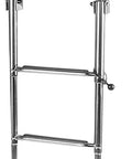 Stainless Steel Beefy Four Step Pontoon Boat Ladder With Heavy Duty Folding Telescoping Design For Yacht Or Pool, showing full extendable view.
