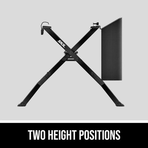 Built Tough 15 Amp 8 1/4 Inch Compact Table Saw with Quick Release Folding Stand in two height positions.