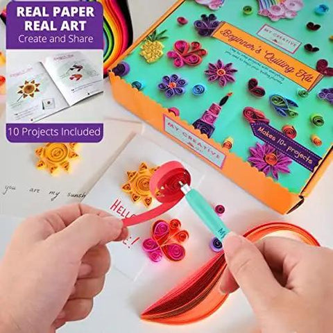 Beginner Quilling Kit For Kids And Adults With Tools, Easy Step By Step Instructions, Handy Storage Box, DIY Paper Quilling Bundle on table