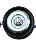 Up Your Drive Belt Game With This Smooth Plain Car Drive Belt Tensioner Pulley Kit 88440-26100 That Snaps Right In For Your T100 And Prado To Keep It Running Tight. Front view of black steel drive belt tensioner pulley with center bolt
