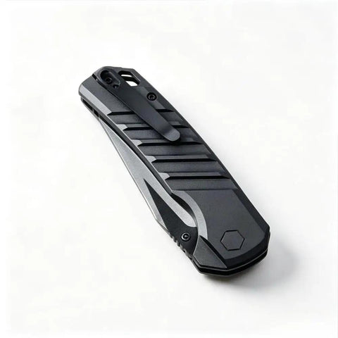 No Hassle Button Lock Pocket Knife Carrying A Razor Sharp Two Tone D2 Steel Blade And Milled Aluminum Handle With A Sturdy Reversible Clip