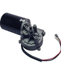 Beefy 12V PMDC Right Angle Gear Motor With Threaded Shaft High Torque 50 RPM Reversible Gearbox, shown in side view
