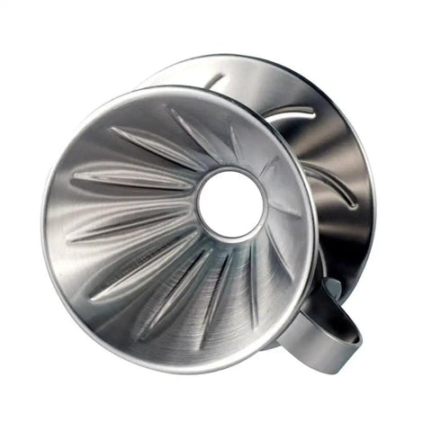 Top view of Pour Over Coffee Dripper With Stainless Steel Cone Filter, Reusable V Shaped Dripper With Handle.
