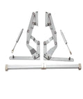 Air Operated Hinge Lift For Heavy Cabinet Doors With Translational Bracket Pneumatic Lift System Vertical Lift With Forward Motion Steel Construction Corrosion Resistant Finish Ideal For Overhead Cabinets And TV Lift Applications.