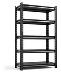 Hella Sturdy Five Tier Metal Shelving Unit Premium Heavy Duty Storage Rack For Garage Kitchen Pantry Adjustable Utility Shelf Black, angle view.