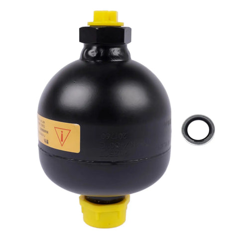 Diaphragm Accumulator 20 Cu In 0.32 L High Pressure 4786 Psi With G1/2 Thread for Hydraulic Systems, compact black steel design.