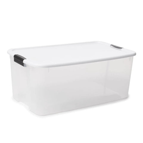 Ultra Latching Storage Boxes 4 Pack Clear 116 Quart with lids, heavy duty plastic organizer, see through for easy identification