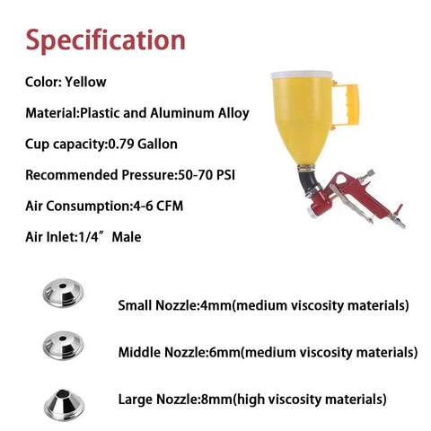 Top Shelf Drywall Texture Sprayer With Generous 0 79 Gallon Hopper and Smart Elbow Grip, yellow plastic and aluminum, nozzles included.