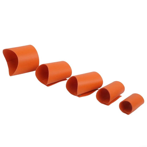 Heavy Duty Pipe Saddle Cutting Guide Kit With Tough Vinyl Tracing Jig That Kills The Guesswork On Plumbing And Hvac Layout Marking For Round Tubes Pro Workers And Handyman Metal Builds. Set of five orange vinyl jigs, designed to assist in precise tube marking.