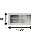 Walk-On Ready Floor Register Vent For 4x10 Openings, Heavy Duty White Finish With Adjustable Air Supply Lever, Decorative Louvered Design, Frame Size 11 5/8 By 5 5/8
