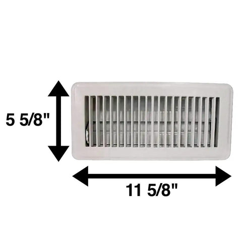Walk-On Ready Floor Register Vent For 4x10 Openings, Heavy Duty White Finish With Adjustable Air Supply Lever, Decorative Louvered Design, Frame Size 11 5/8 By 5 5/8