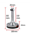 Four Pack M20 Threaded Adjustable Leveling Feet For Heavy Duty Shop Gear And Benches Carbon Steel Base showing dimensions 20 mm, 100 mm, 192 mm.