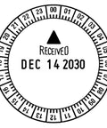 Top Shelf Twenty Four Hour Time And Date Stamp Featuring Solid Ten Year Bands And Snappy Received Arrow Design For Straight Up Effortless Office Paperwork And Quick Daily Tracking showing date December 14 2030.