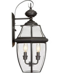 Two Light Outdoor Wall Lantern In Antique Brass Finish For Patio And Entry, Classic Newbury Style Mount Light, side view