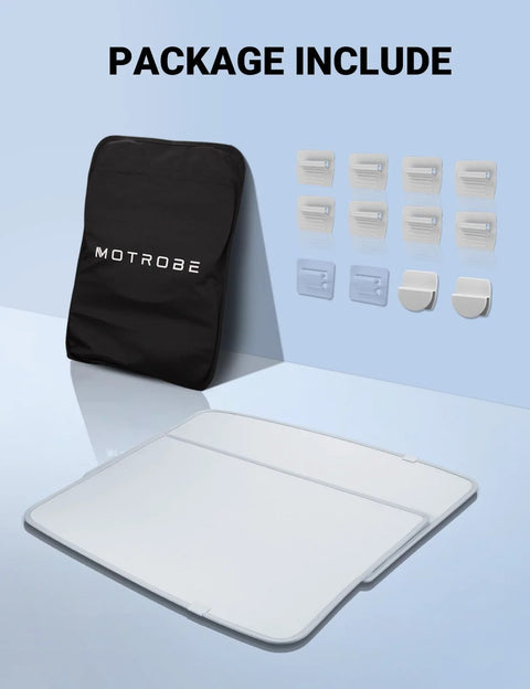 Motrobe Tesla Model Y sunshade roof kit with foldable glass sunroof cover; gray; includes clips and MOTROBE logo bag