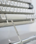 Close-up of Two Tier Keyboard Display Stand In Clear White Acrylic For Two Mechanical Keyboards Storage And Display Shelf Easy Assembly No Tools Required Keeps Your Desk Lookin Sharp Sleek Desk Organizer For Home Office.
