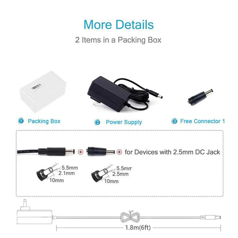 UL Listed 15V 2A Power Supply Charger With Wide 100V To 240V Input Output 15V 2A 30W Universal 5.5mm x 2.1mm Or 5.5mm x 2.5mm DC Plug Switching Transformer Adapter For Your Devices, box and connector set