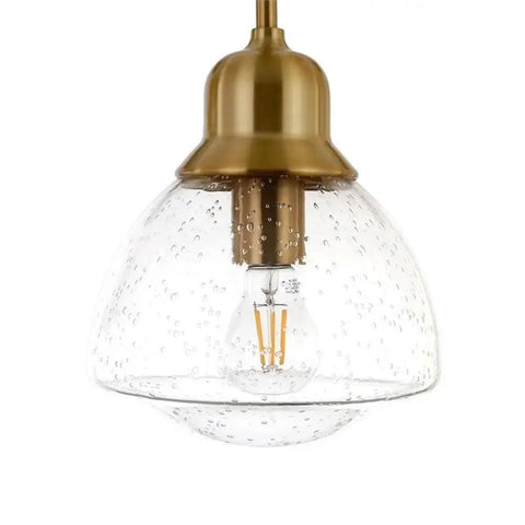 8.12-Inch Wide Pendant Light With Brass Seeded Glass Shade Schoolhouse Bell Style Dimmable E26 Fixture Compatible With LED CFL And Incandescent Bulbs Go-To For Kitchen Islands Hallways