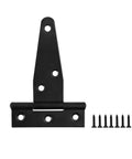 Black T Strap Hinges For Gate And Barn Door Cabinet Set Nine Point Five By Six Point Four Centimeters with screws
