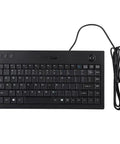 Heavy Duty Wired USB Keyboard With Eighty Eight Keys Dead Silent Business Keypad For Quick Data Entry Or Chill Gaming Sessions Bulletproof Design Plug And Play Ready - top view of black keyboard with wired connection.