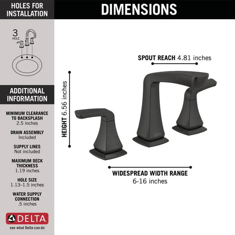 Dimensions of Vesna Chrome 8 Inch Widespread Bathroom Faucet For 3 Hole Vanity Sink With Push Pop Drain Assembly Chrome Finish.