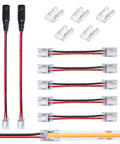 10mm 2 Pin COB LED Strip Connector Kit With DC Female Input for seamless splice and jumper wire, includes gapless connectors and 20 AWG cable