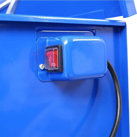 Control switch on the blue steel tank of the Forty Gallon Heavy Duty Parts Washer With Electric Pump And Removable Shelf.
