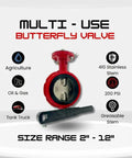 12 Inch Wafer Butterfly Valve Built Tough With Ductile Iron Body 200 PSI Rating Square Stem 1 1/8 Inch Red Buna Seats Face To Face ISO 5752 Mounting Pad ISO 5211 ANSI 150 Flange Nickel Plated Disc 12 Bolt Holes, red valve