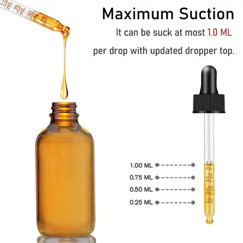 Two Pack Real Deal Amber Glass Dropper Bottles Two Oz With Straightforward Graduated Markings And No Fuss Silicone Caps To Keep Your Favorite Essential Oils Protected From Harsh Sunlight