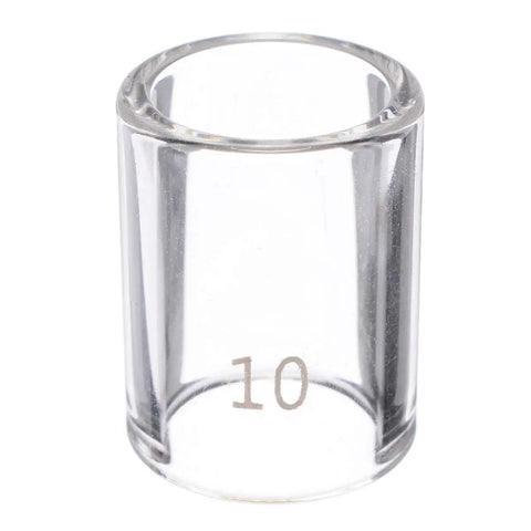 Single glass cup from the 12 Pack Size 10 Glass Cups For WP 17 18 26 TIG Welding Torch Replacement Tips Heavy Duty Glass Cup Gear For Precision Welds And Pro Level Torch Performance, marked with number 10.