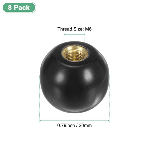 8 Pack M6 Threaded Ball Knobs 20mm Diameter Thermoset Round Lever Handles With Phenolic Brass Inserts for lathe machinery