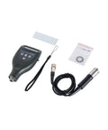 Pro Grade Digital Roughness Tester And Surface Profile Gauge With Separate Cabled Probe For Blast Cleaned Surfaces, 0-800 Micrometers And 0-29.5 Mils Range, Tungsten Carbide Tip Lasts 20k Readings, Rugged On The Go showing handheld device and cable