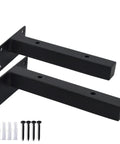 Heavy Duty Floating Shelf Brackets 30 Cm Black 2 Pack Wall Mounted Iron Supports Built Different Steel Corner Braces close up with screws.