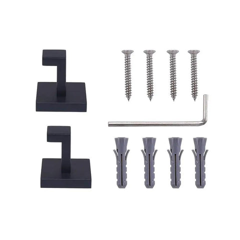 Matte Black Stainless Steel Wall Hooks Two Pack Heavy Duty Coat and Towel Hangers for Bathroom and Kitchen Square Modern Mount Rustproof and Durable