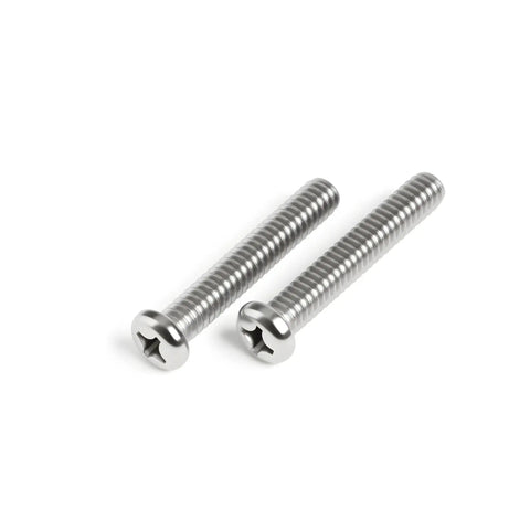 Heavy Duty M5 X 20Mm Pan Head Machine Screws 30 Pc Set 304 Stainless Steel Phillips Cross Drive close-up view of two screws