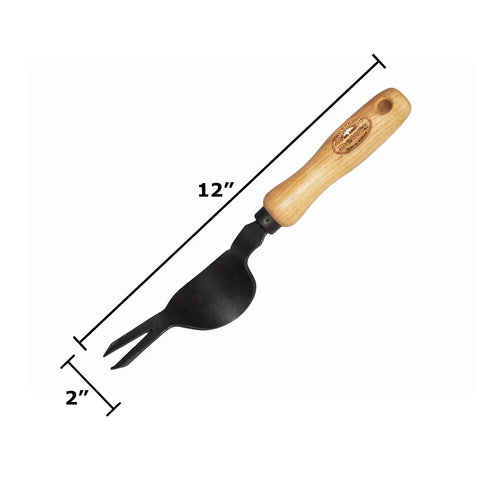 Three Piece Weeding Kit With Disc Weeder, Cape Cod Weeder, And Weedpopper showing a 12-inch weedpopper tool with wooden handle.