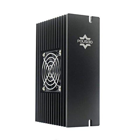 Side view of black DM860H CNC DSP digital microstep driver with cooling fan and Polis3D branding.