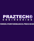 Praztech Engineering logo with text 'Power. Performance. Precision.' on a purple background.