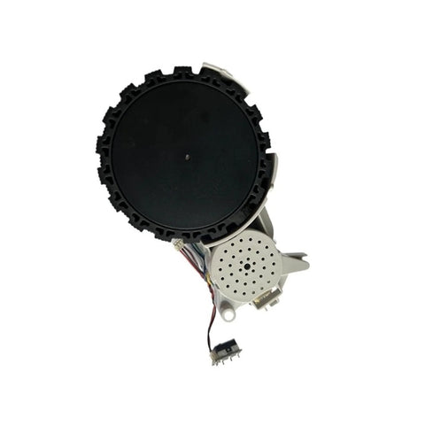 Traveling wheel and motor assembly for Xiaomi Omni vacuum; side view, black toothed wheel with silver motor housing