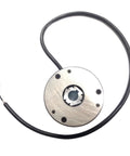 Front view of DC24V forklift electromagnetic brake, round metal disc with attached wiring.
