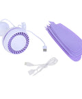 6 Leaves Ceiling Fan with Remote Control for Outdoor USB, portable fan with purple blades and USB cables for easy use.