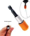 Two Pack Magnetic Quick Change Bit Holders With A Quarter Inch Hex Shank Drill Bit Extensions, orange, shown with magnetic tip