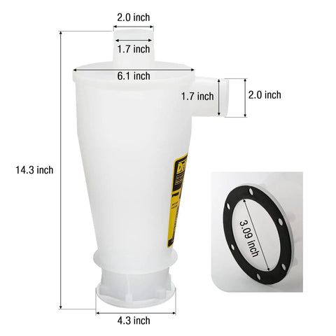 Dust Separator For Wet And Dry Shop Vacuums With Cyclone Design Delivers Up To Ninety Nine Point Five Percent Debris Capture Before Reaching The Filter Boosting Suction And Preventing Clogs DXVCS001 dimensions
