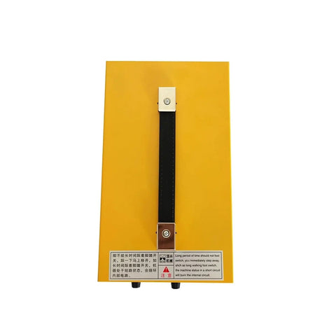 Back view of Handheld Pulse Spot Welder for Jewelry Making with yellow casing and handle