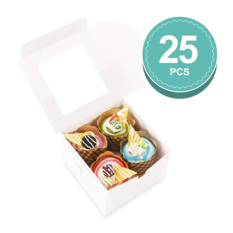 Snag This Fresh Stack Of Twenty Five White Bakery Boxes With Clear Display Window Slick Six By Six By Four Inch Pastry Cases For Small Cakes Cupcakes Donuts And Sweet Treats Packing